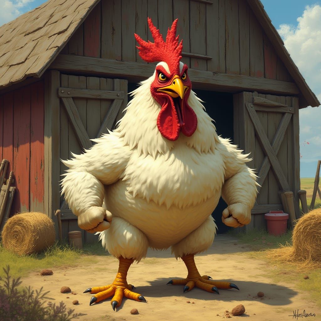 Proud Fowl in Rustic Barnyard