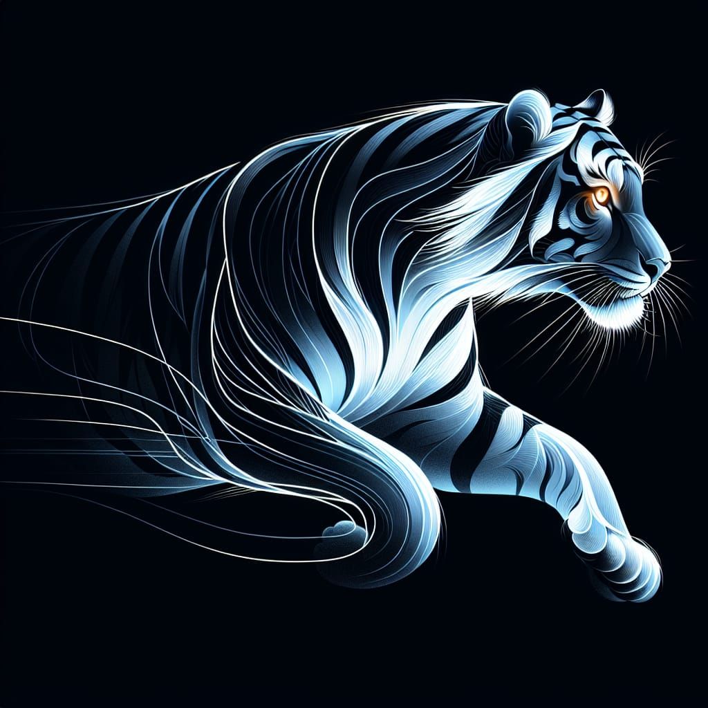 Minimalist Tiger Profile in Blue Shadows and Light