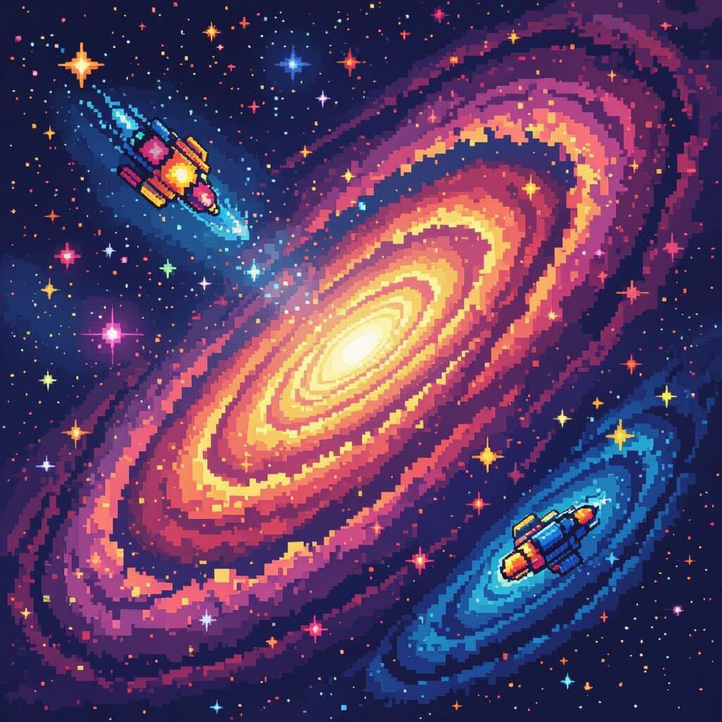 Retro Pixel Art Galactic Universe Exploration