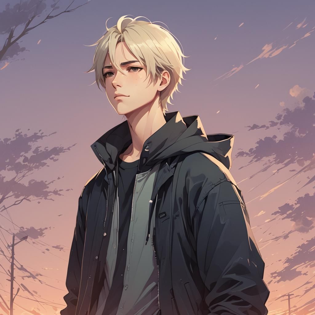 Anime-Inspired Grunge Boy Portrait in Pastel Colors