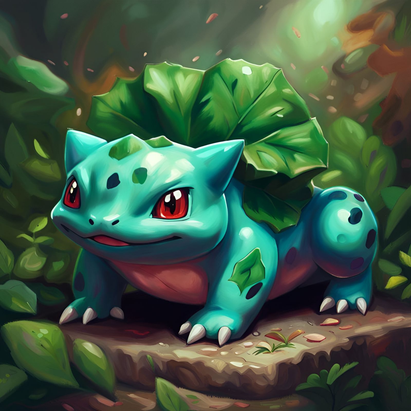 Realistic Oil Painting of Bulbasaur Pokemon