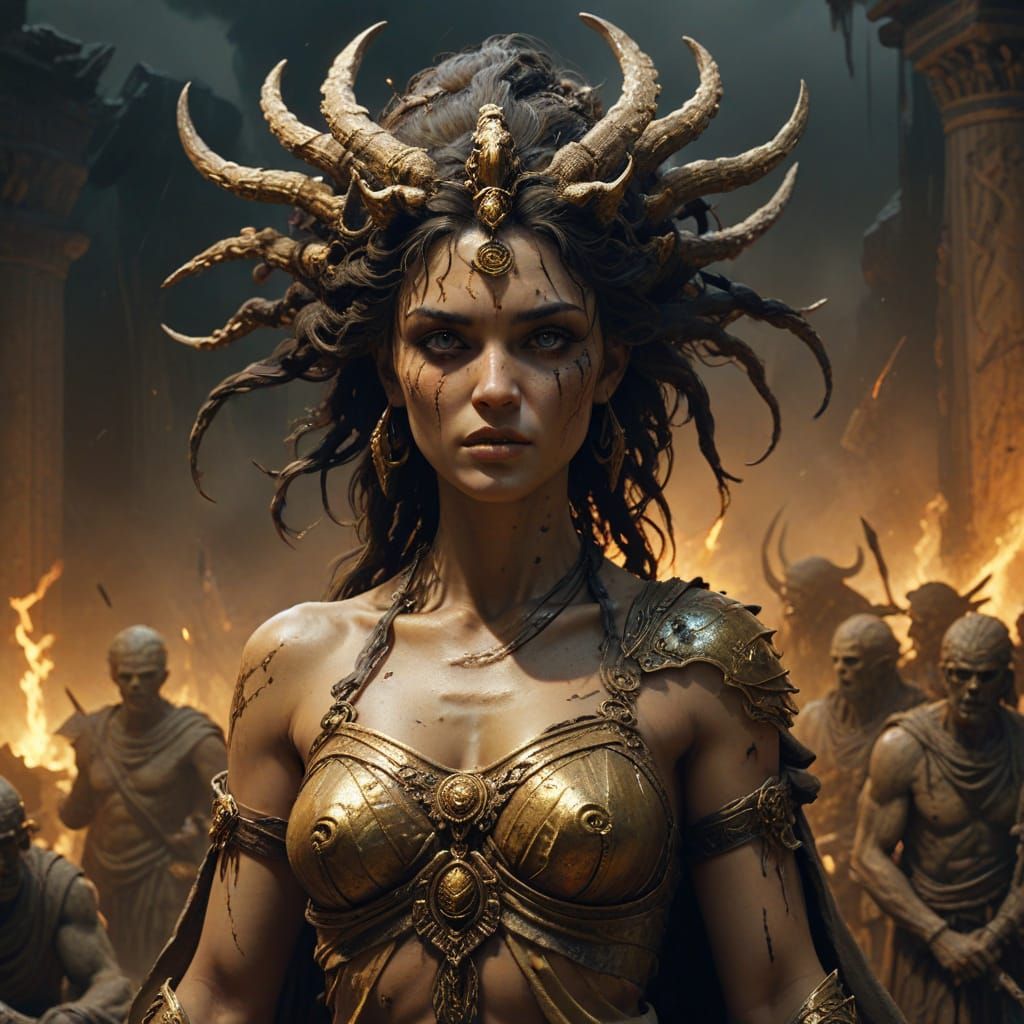 Dark Goddess of the Warrior Elite in Tattered Greek Toga