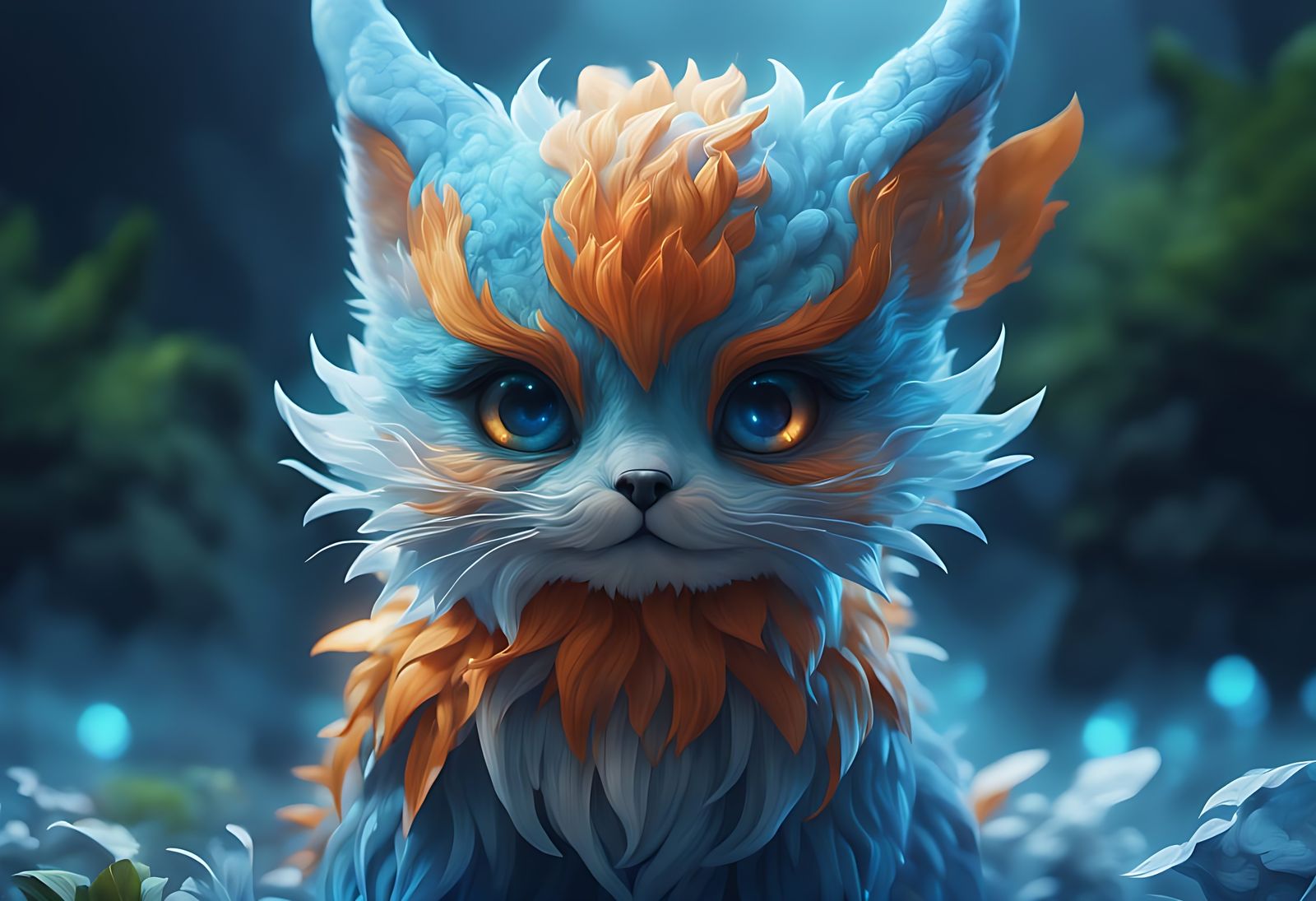 Fantastical Blue Feline in Detailed Digital Painting