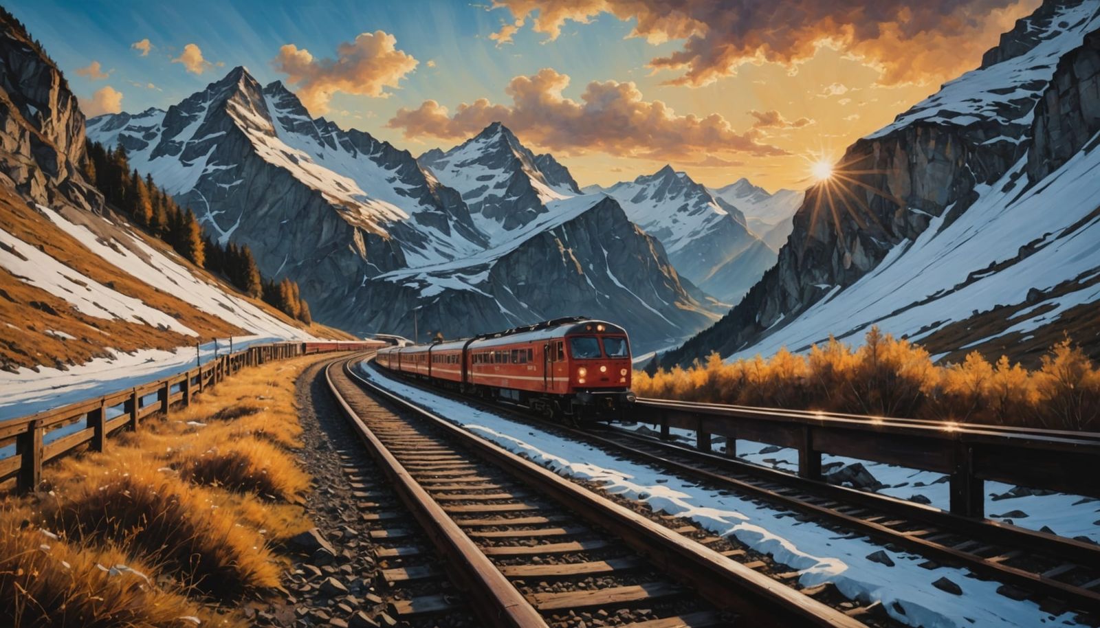 Rustic Swiss Mountain Railway at Sunset