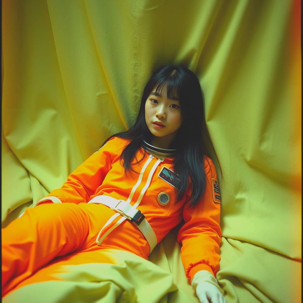 Ethereal Astronaut Girl in a Flickering Film Still