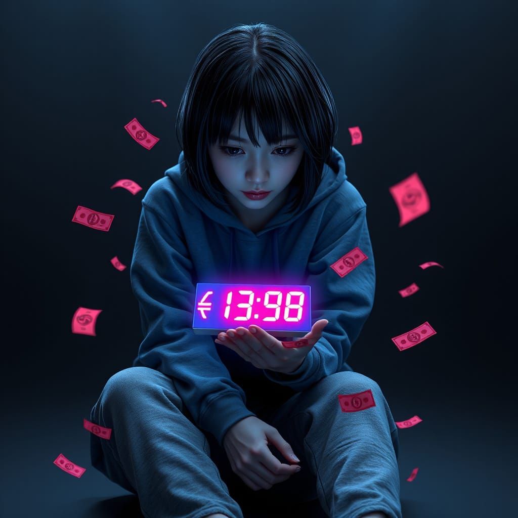 Despairing Woman in a Futuristic Digital Nightmare