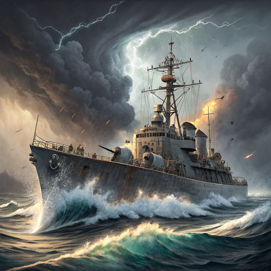 WWII Destroyer Engages U-Boat in Atlantic Storm