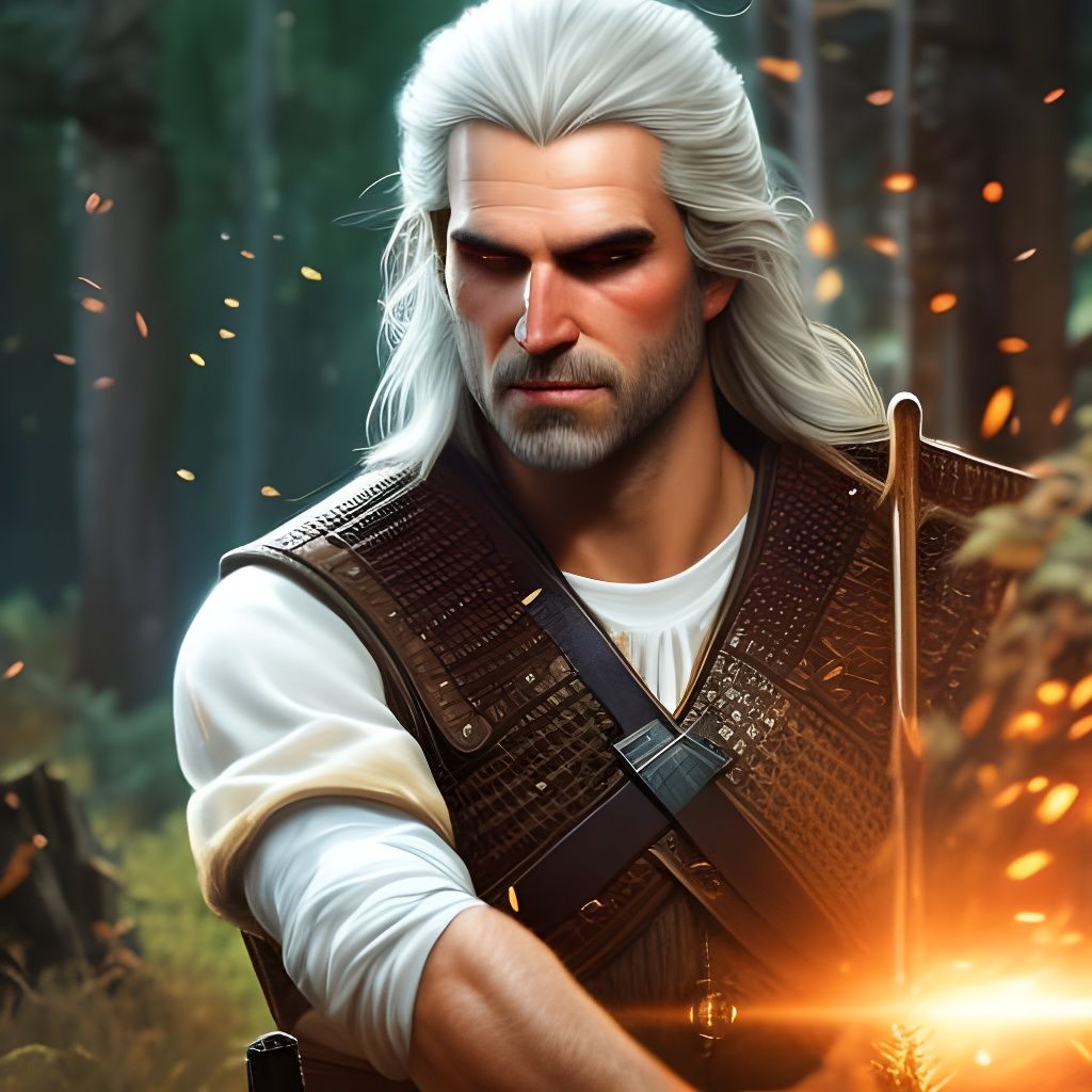 Geralt of Rivia Portrait in Enchanted Forest