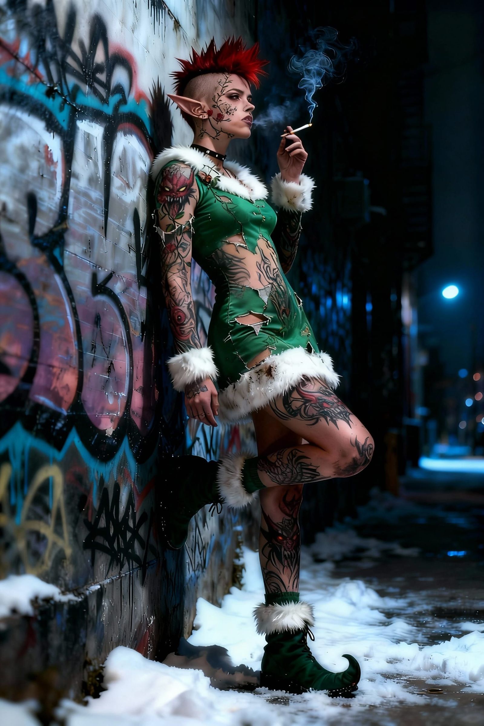 Punk Christmas Elf in Gritty City Style