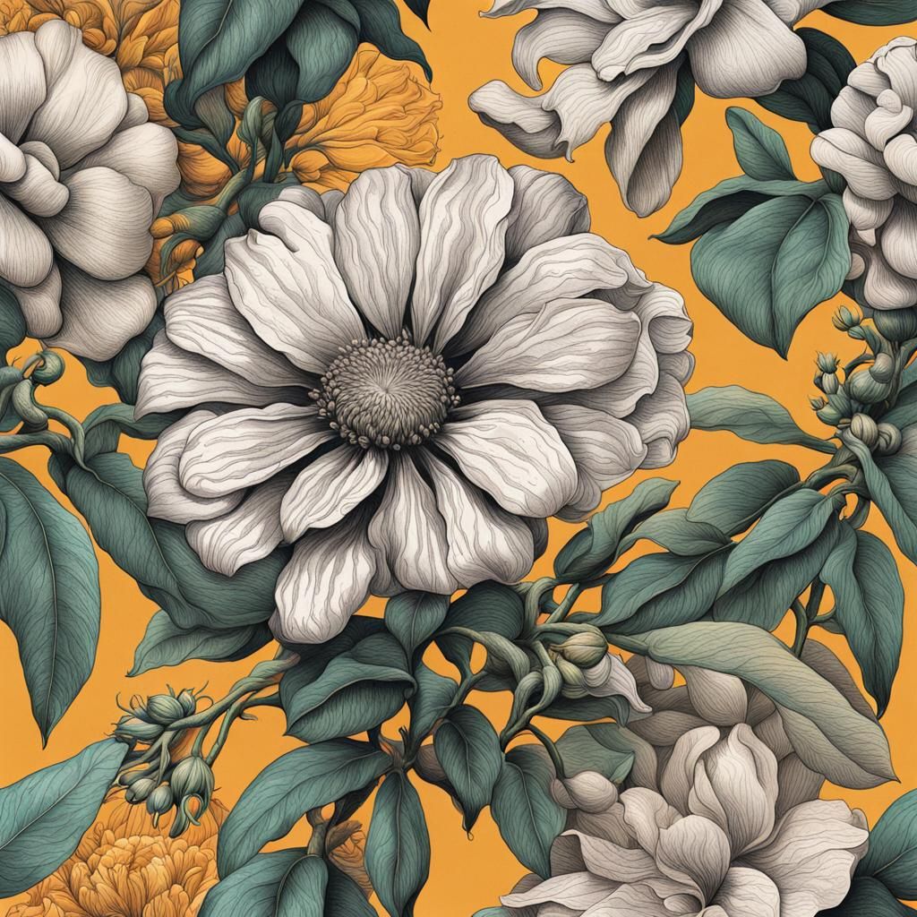 Botanical Ink Drawing of Flower in Natural Habitat