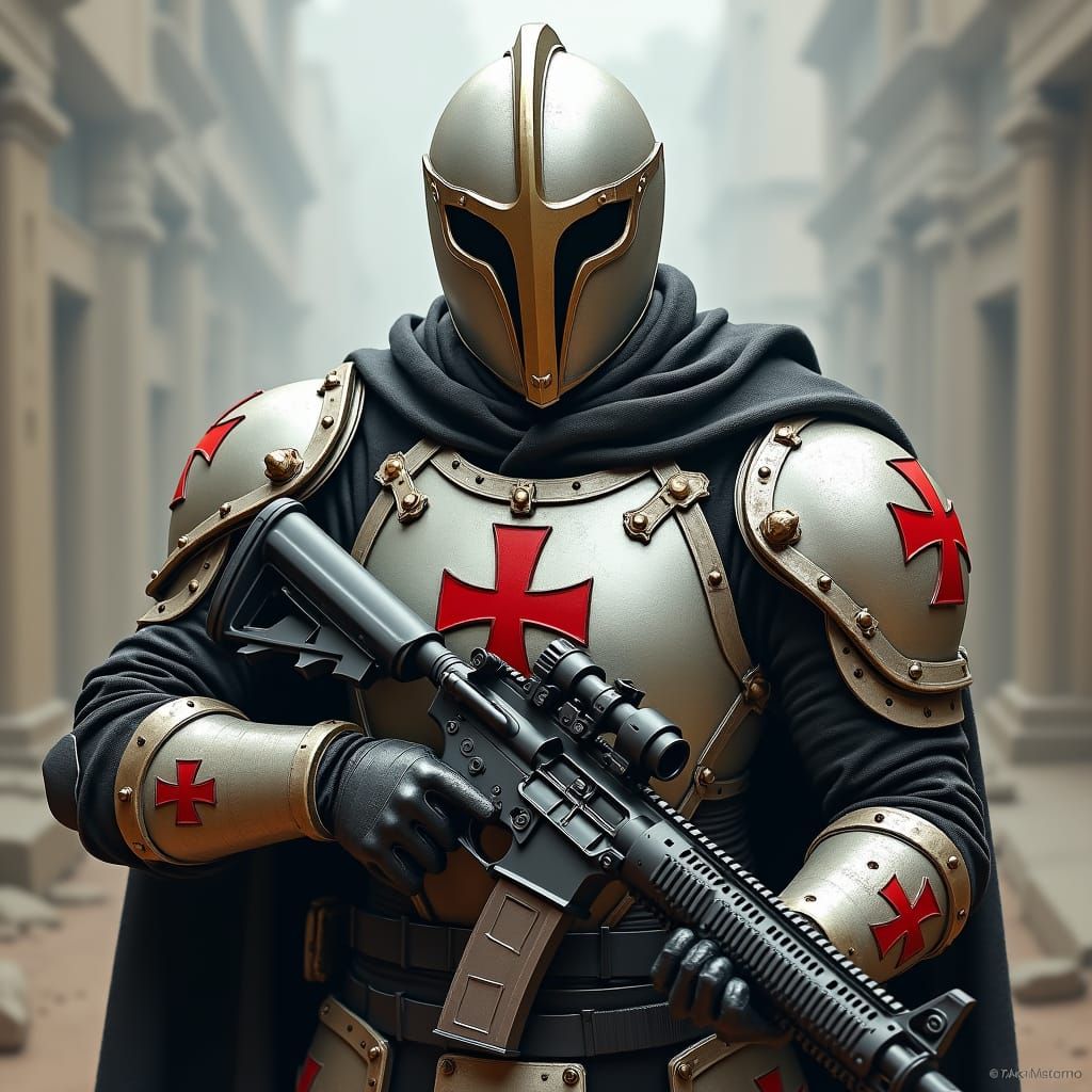 Futuristic Knight Templar in Modern Tactical Armor