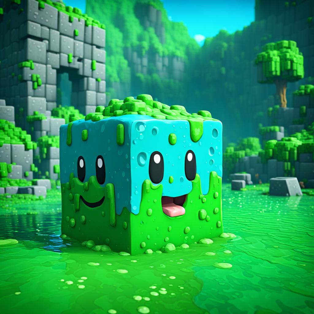 Adorable Minecraft Slime Block in Detailed Matte Painting