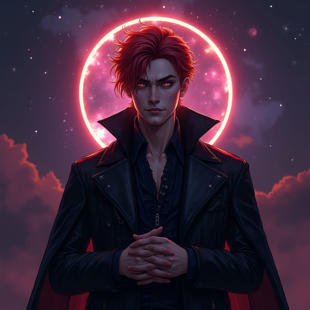 Ethereal Vampire Prince Dominates Dark Fantasy Night Sky