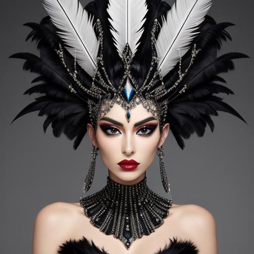 Avant-Garde Headpiece with Crystals and Feathers