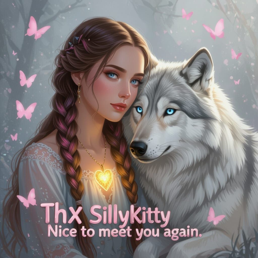 Dreamy Fantasy Art: Woman and Wolf in Golden Glow