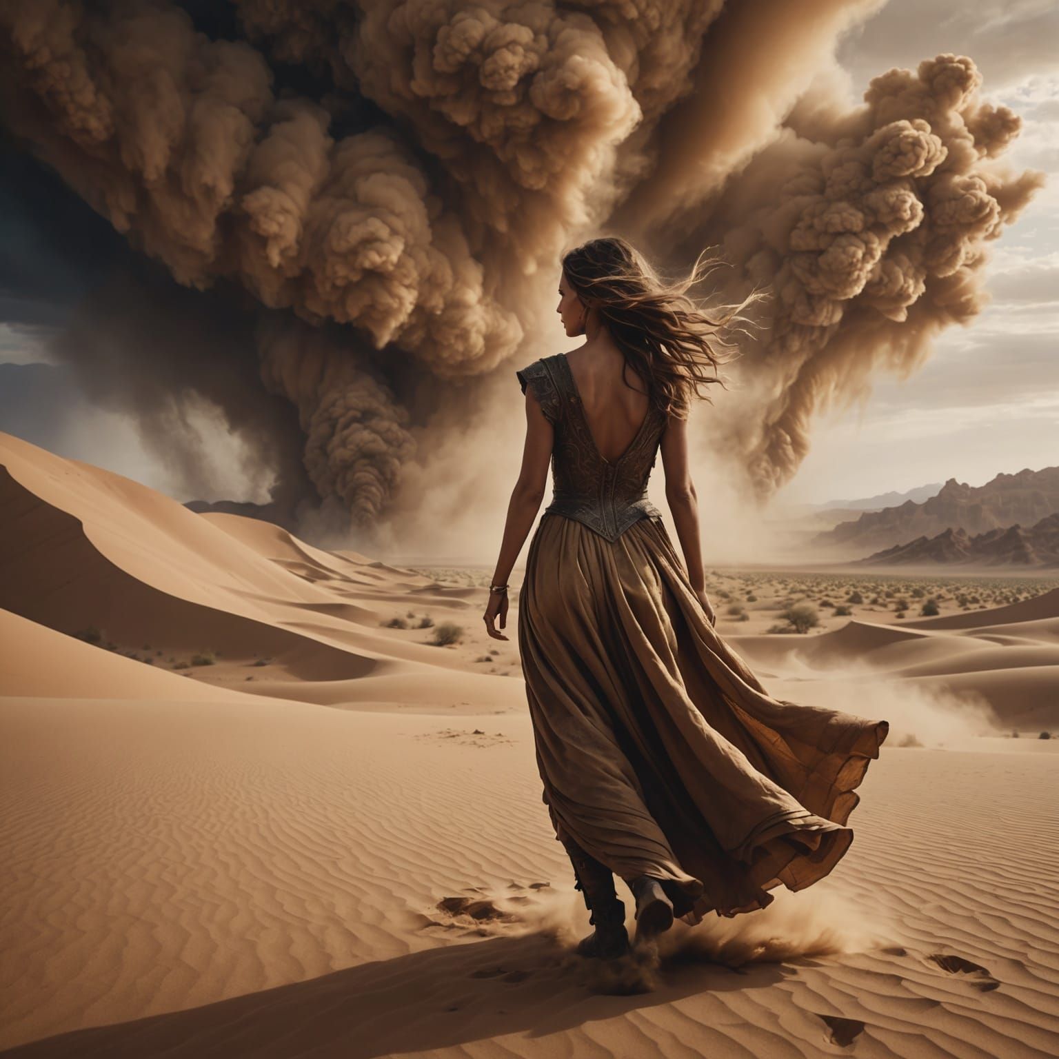 Epic Sandstorm: Girl in a Desert Digital Painting