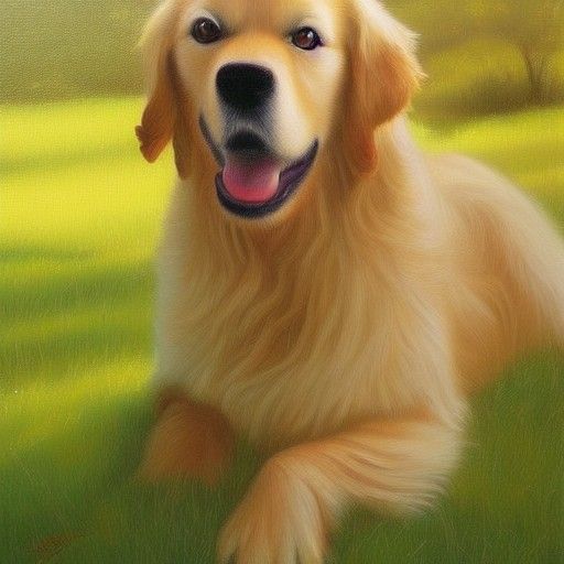 Golden Retriever Portrait in Oil Painting Style