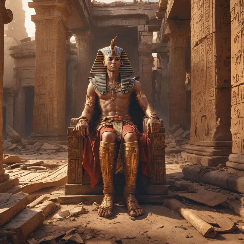 Fantasy Pharaoh Reigns on a Ruined Throne