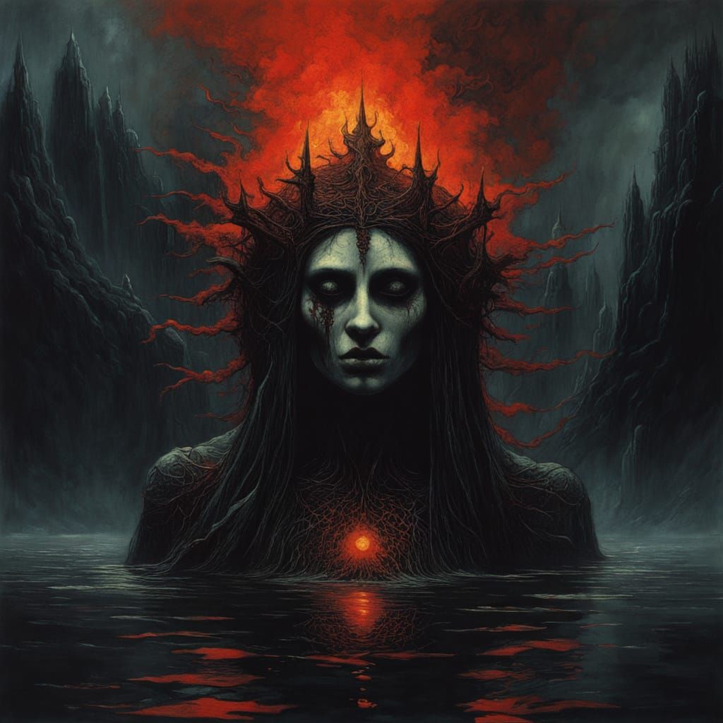 Gothic Sorceress Emerges from Scarlet Slime