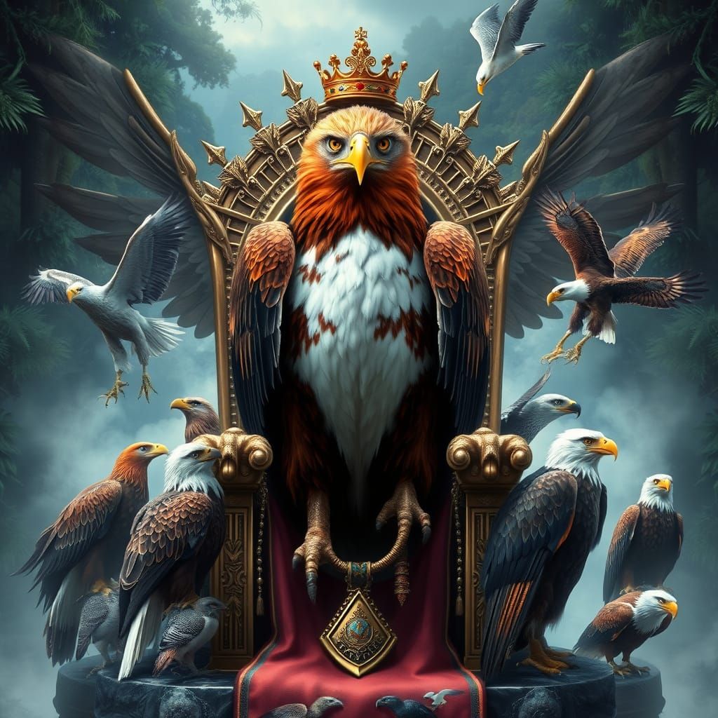 Crowned Haast's Eagle on Throne in Rainforest