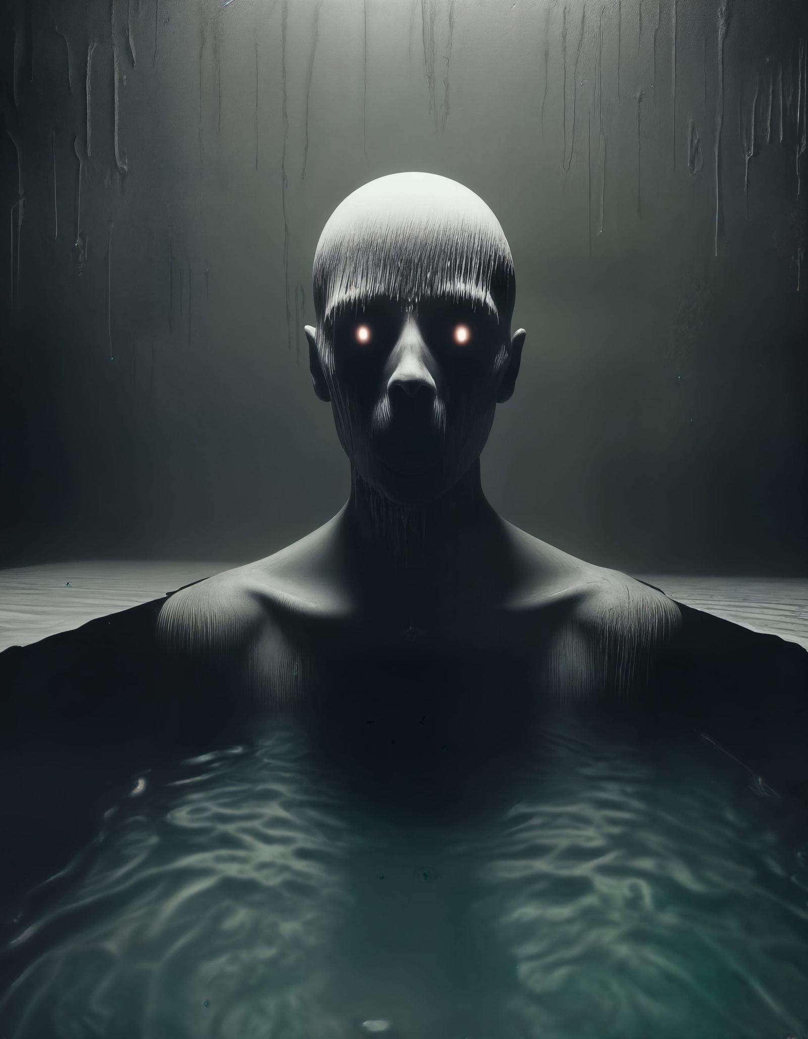 Surreal Macabre Melting Figure in Dark Pool