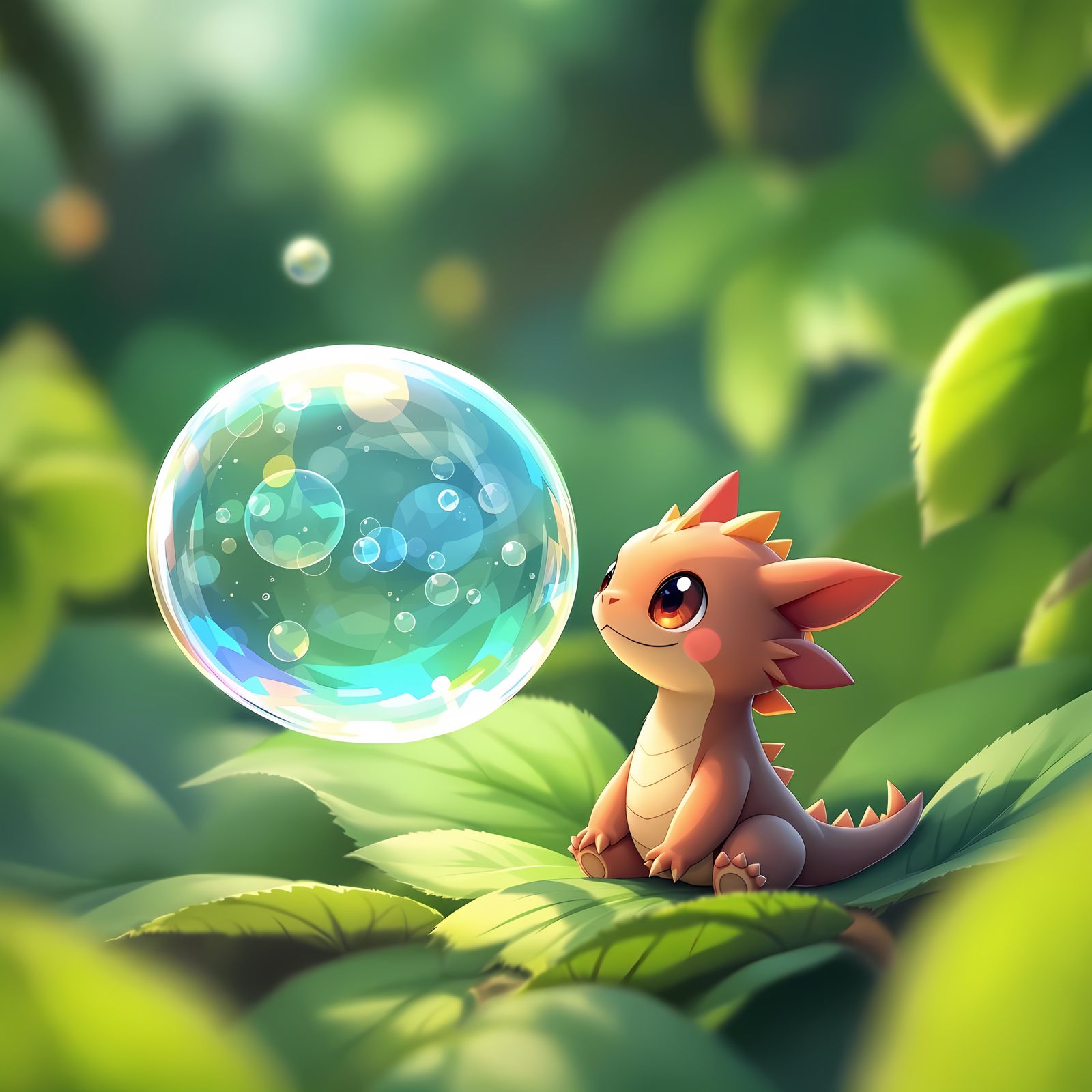 Whimsical Dragon Sits on Leaves