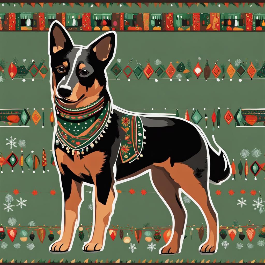 Festive Australian Cattle Dog in Indigenous Art Style