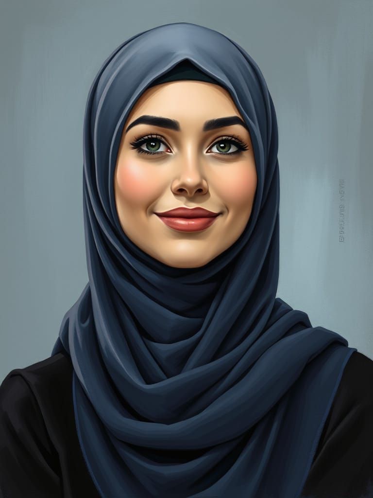 Elegant Hijabi Portrait in Comic Art Style