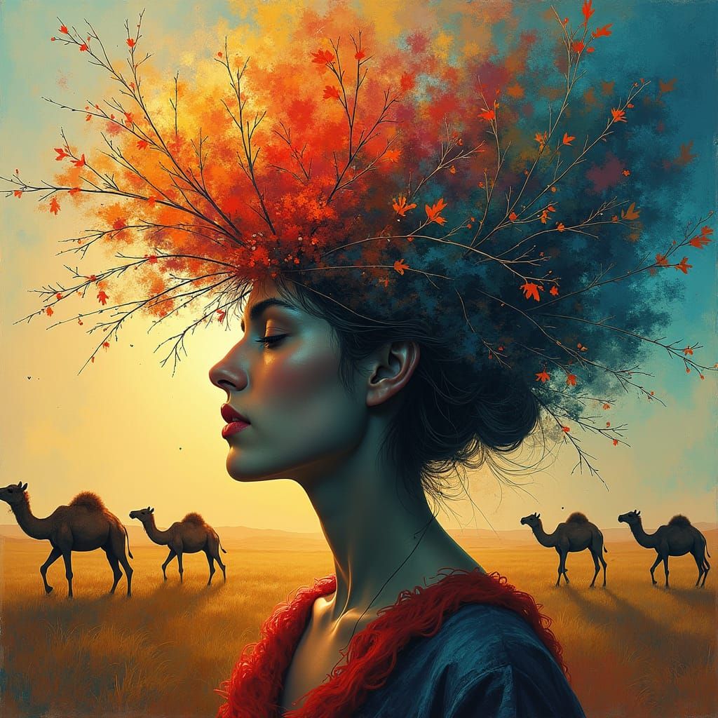 Woman's Mind Bursting Free in Abstract Expressionism