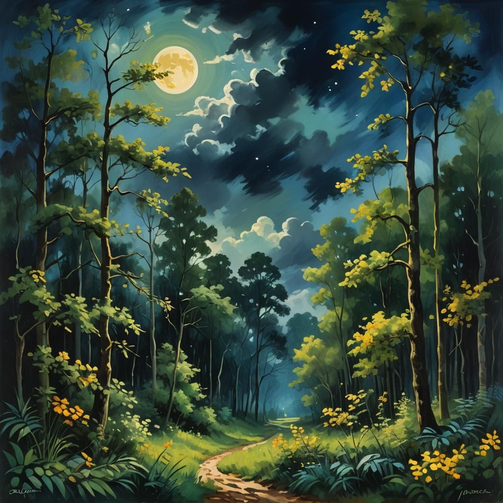 Enchanted Forest Landscape Painting in Fantasy Art Style