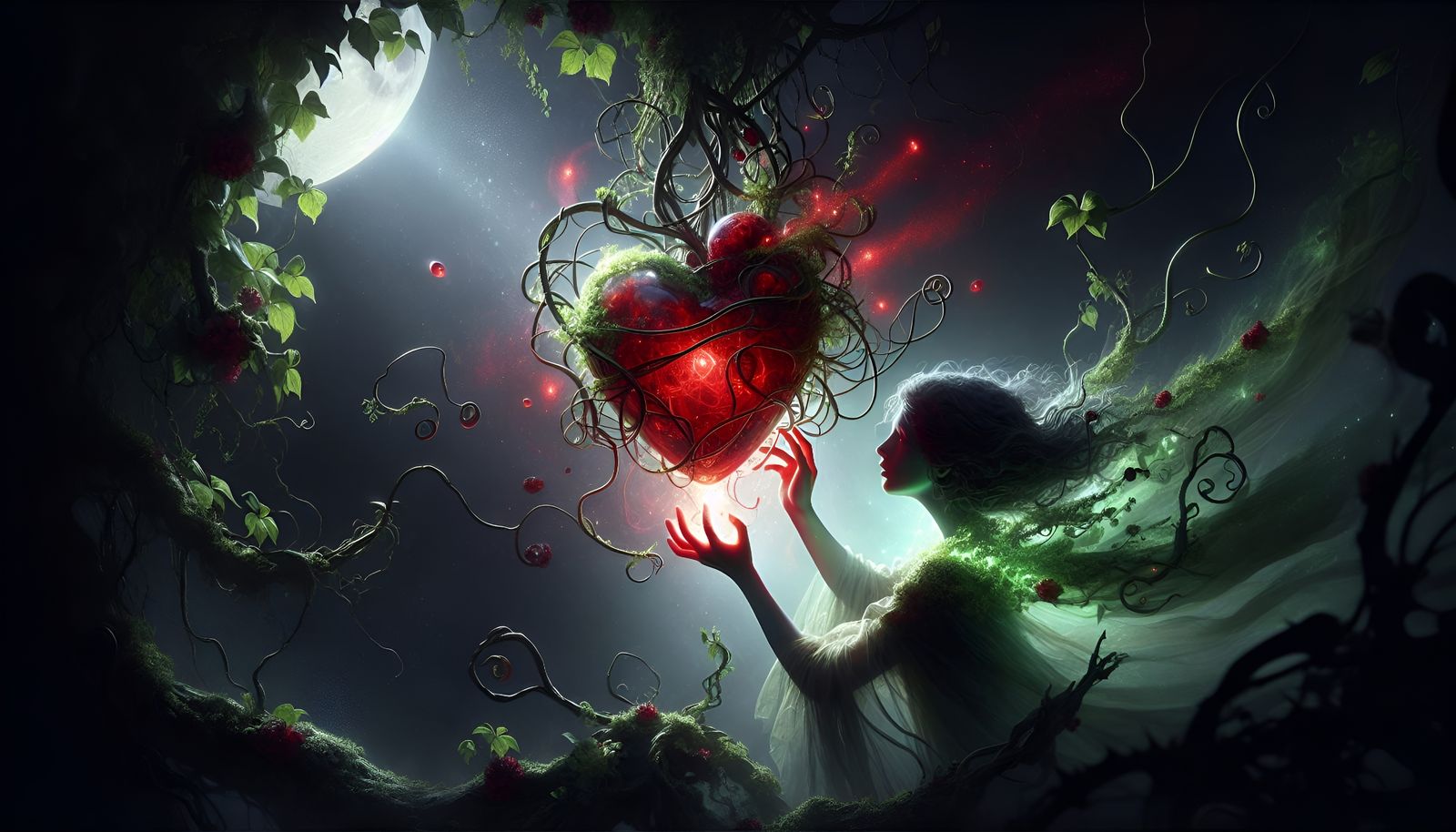 Overgrown Glass Heart Talisman in Fantasy Art