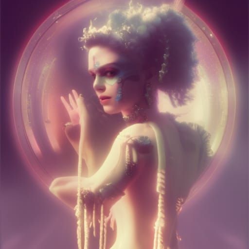 Marie Antoinette Hologram in Techno-Futuristic Style