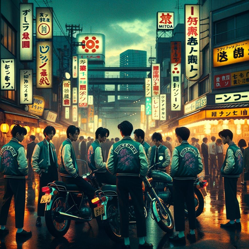 Ibaraki Cityscape at Dusk with Sukajan Riders