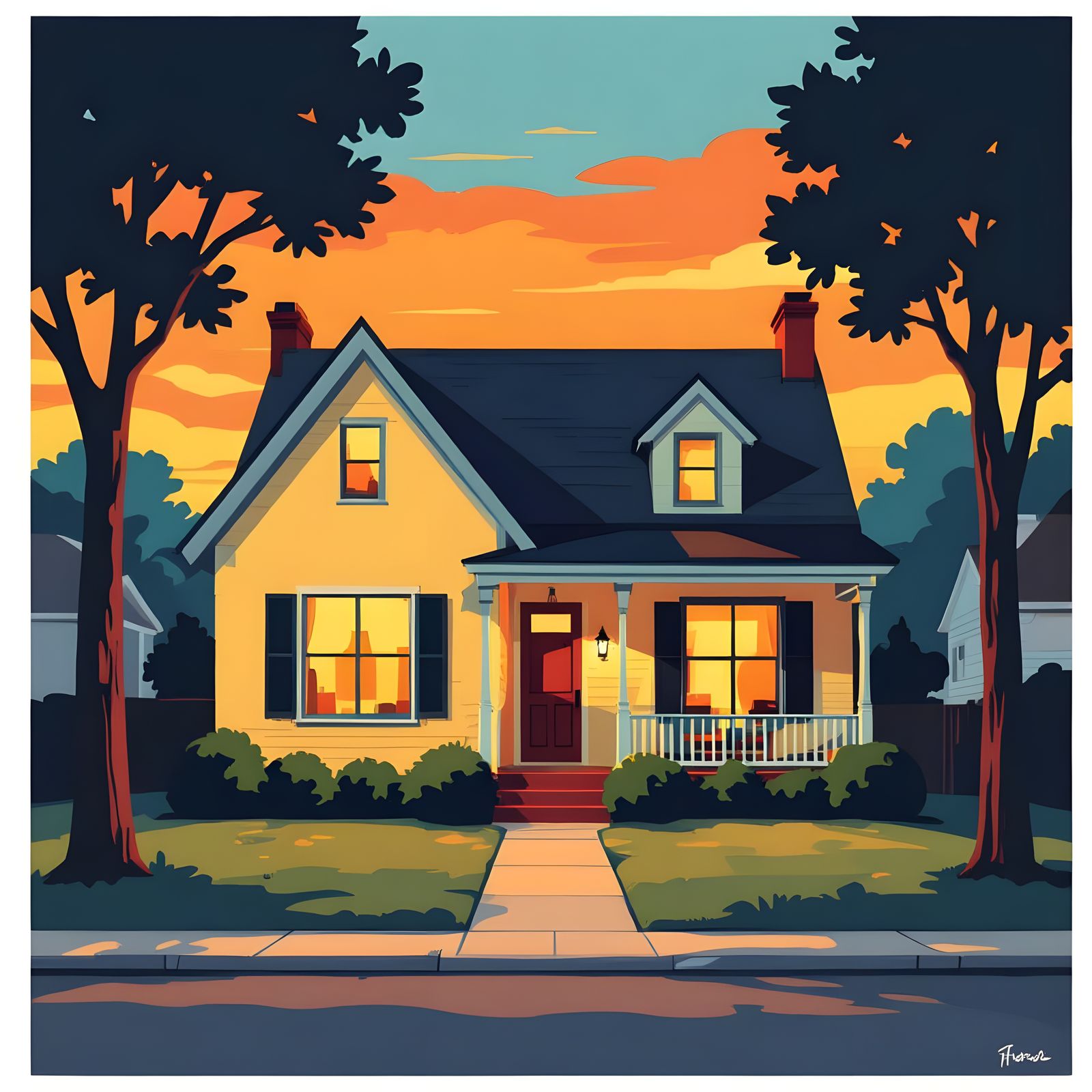 Cozy House with Flat Colors in Vibrant Palette
