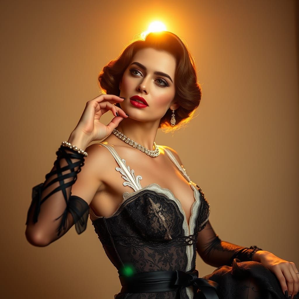 Elegant Woman in Vintage Couture with Rembrandt Lighting