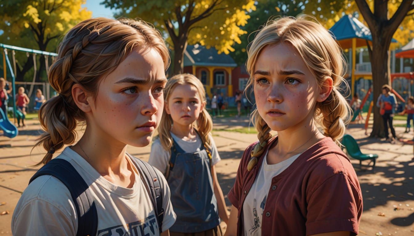Cute Argument in a Vibrant School Playground Scene