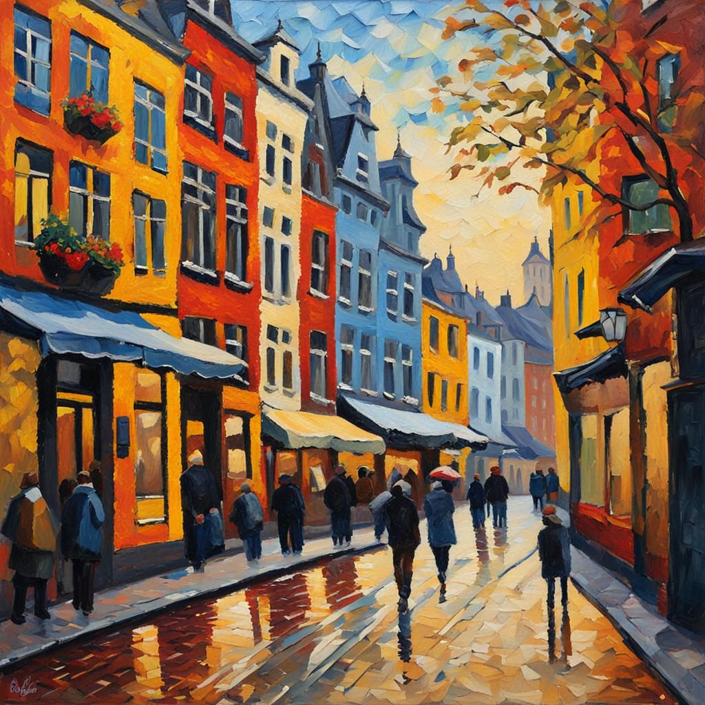 Antwerp, Belgium: Neo-Impressionist Expressionist Oil Painti...