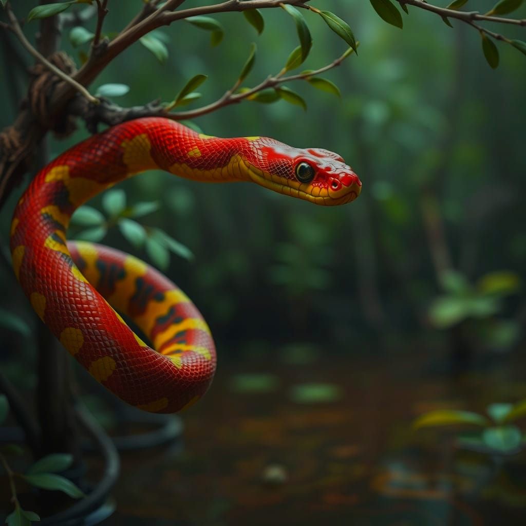 Coral Snake in Louisiana Swamp: A Fantastical Scene