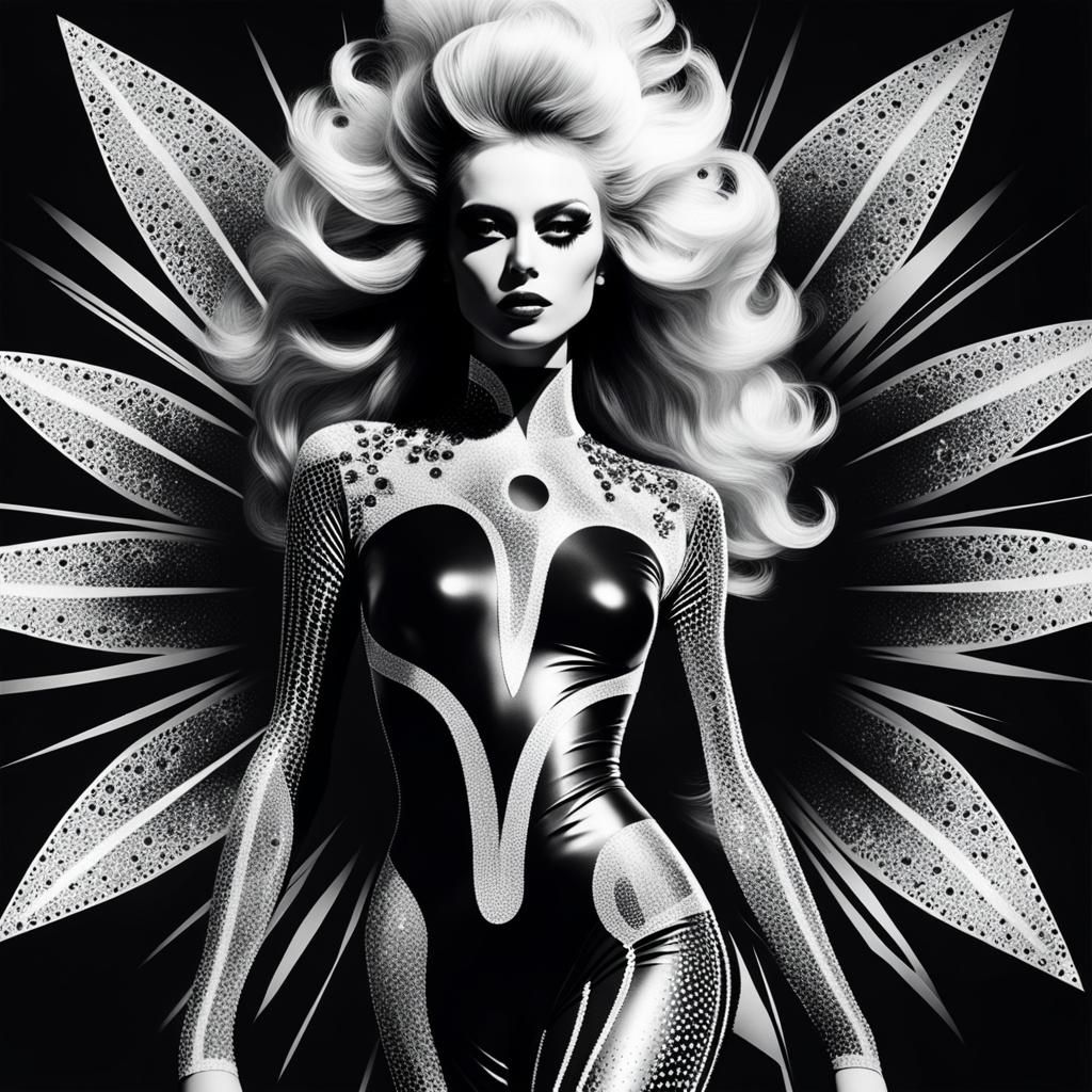 Glam Rock Figure in Black and White with Photogram Effects