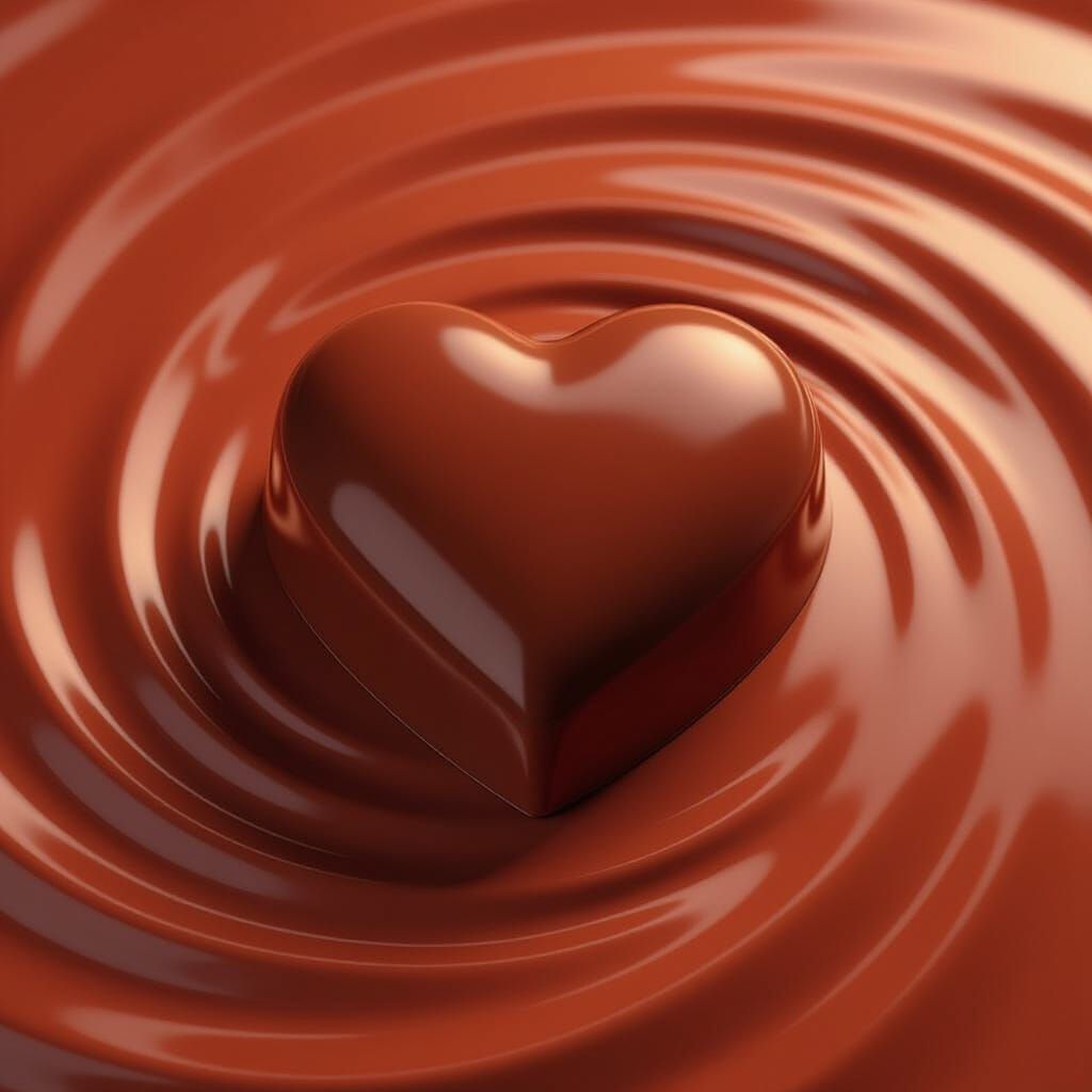 Glossy Red Chocolate Heart on Swirling Surface