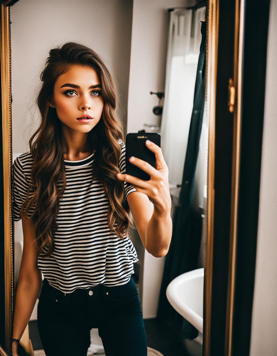 Hipster Girl's Bathroom Selfie