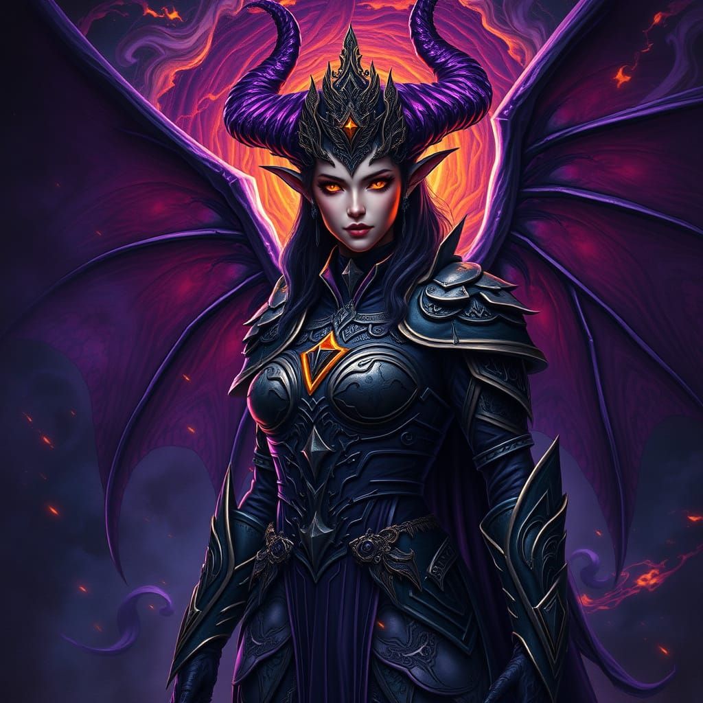 Regal Dark Fantasy Demoness in Art Nouveau Armor