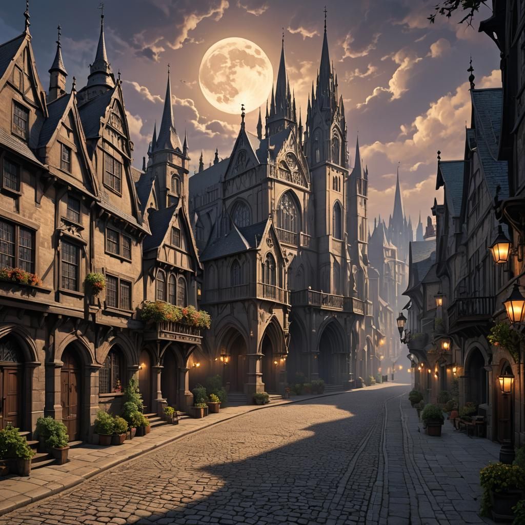 Gothic Town of Ravenwood at Night