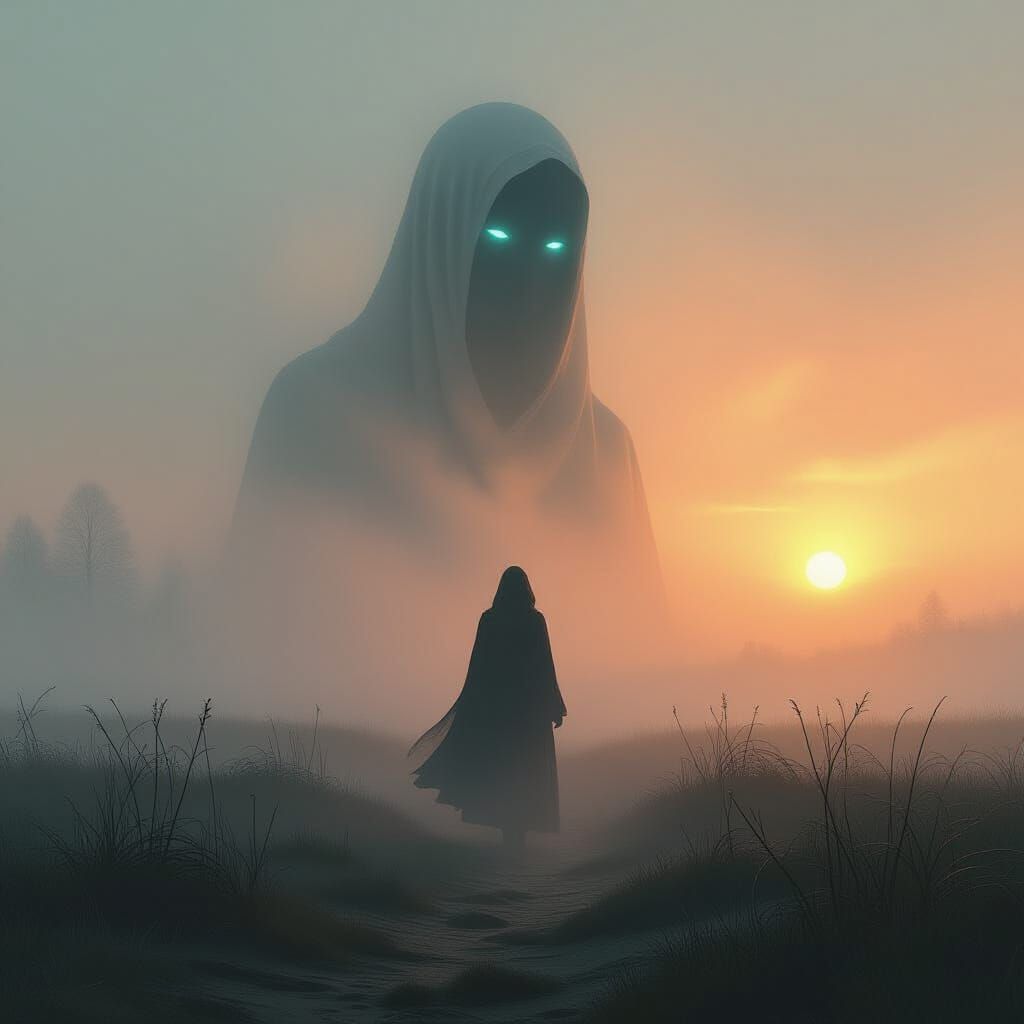 Mystical Figure in Misty Darkness: A Surreal Vision