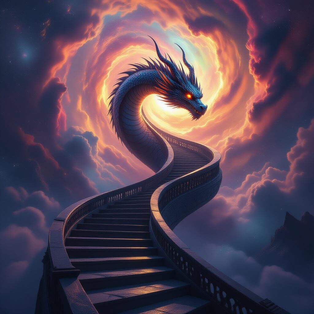Ancient Dragon Coiled Around Cosmic Staircase