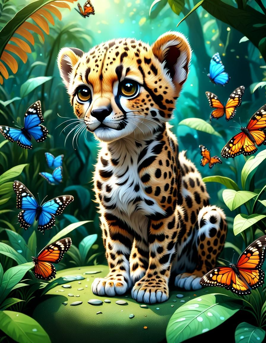 Adorable Jungle Cub in Vibrant Fantasy Realm