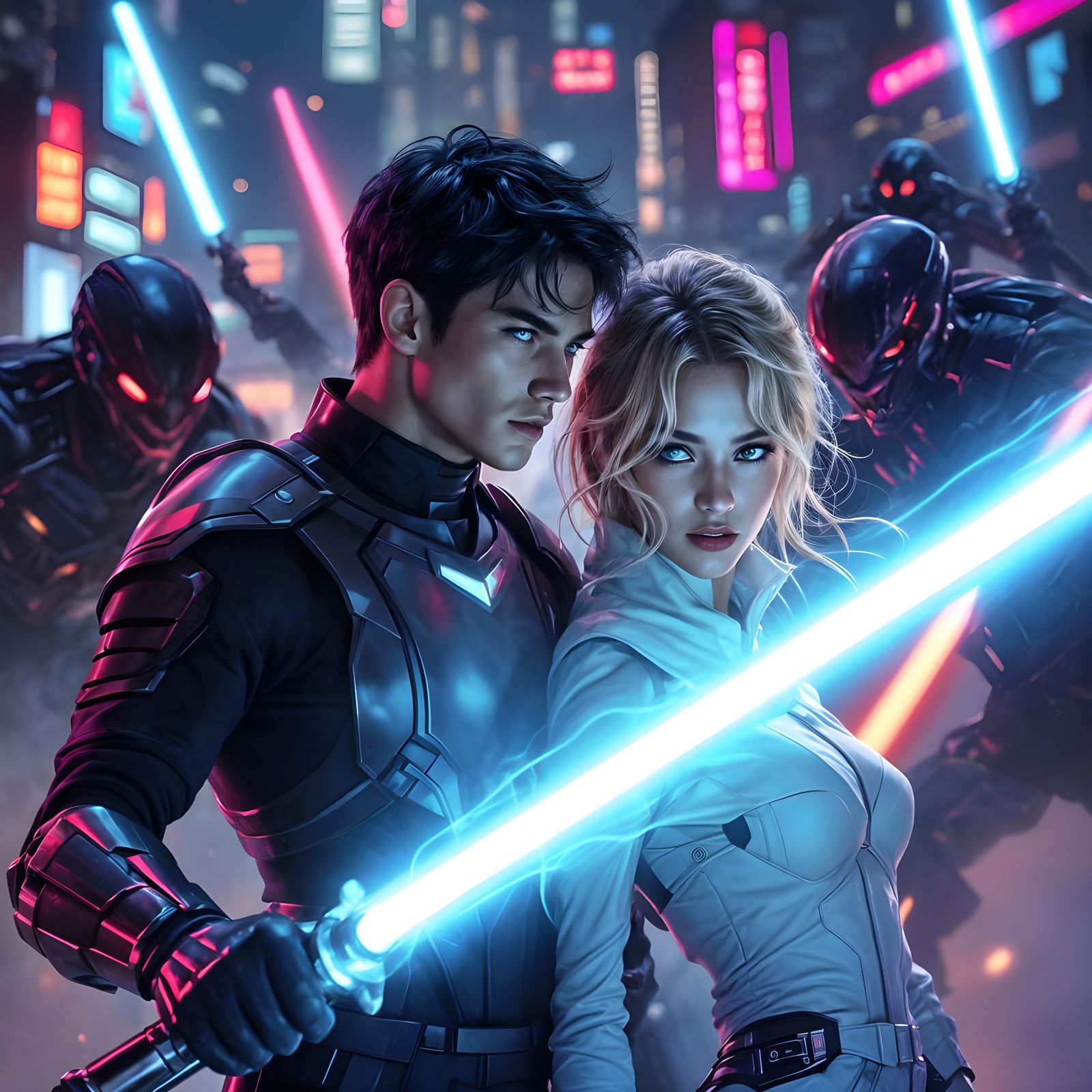 Cyberpunk Warriors Defend Against Alien Horde