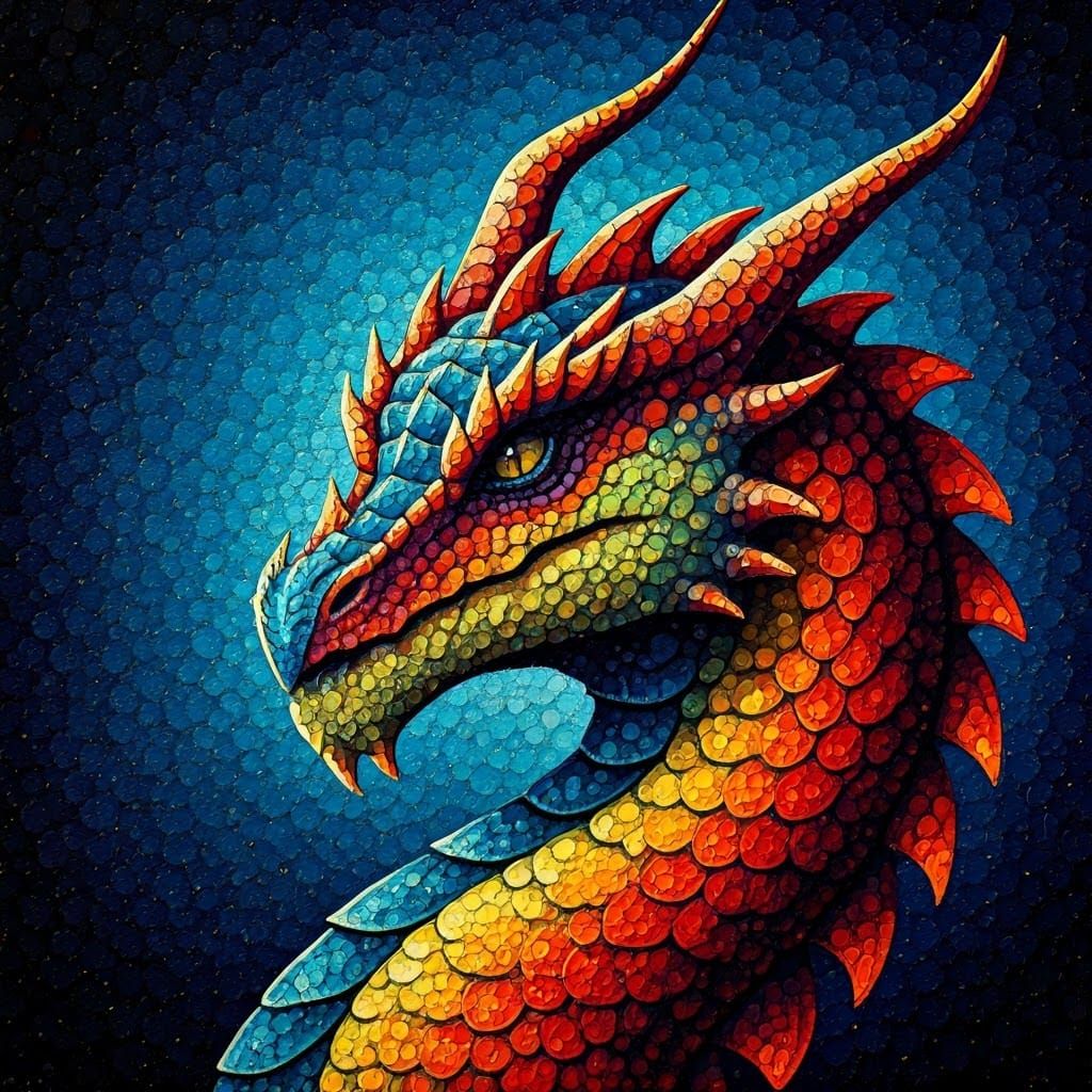 Colorful Dragon Head in Pointillism Style