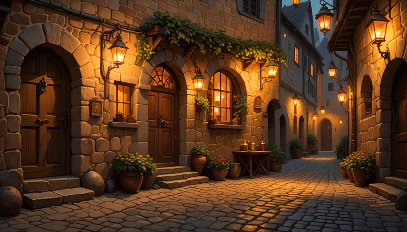 Cozy Tavern Scene in Warm Evening Light