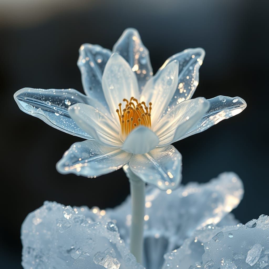 Icy Flower with Crystalline Petals in Digital Art